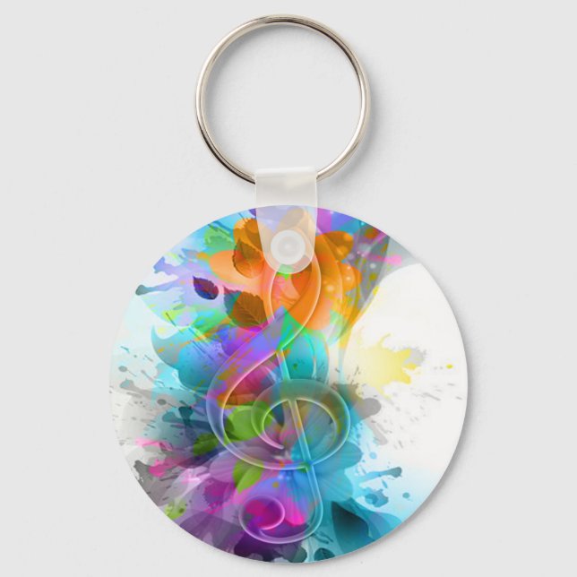 Beautiful Colorful Watercolor Splatter Music note Keychain (Front)