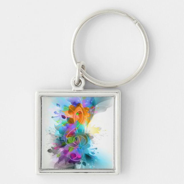 Beautiful Colorful Watercolor Splatter Music note Keychain (Front)