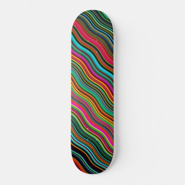 Beautiful Colorful Wavy Stripe Pattern Skateboard (Front)