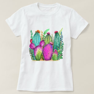 Beautiful Colour Cactus Flowers - Drawing T-Shirt