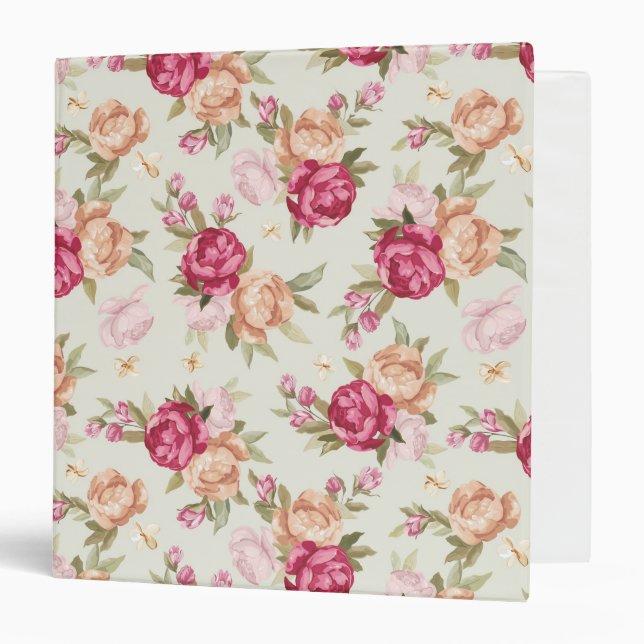 Beautiful colour peony pattern on green binder (Front/Inside)