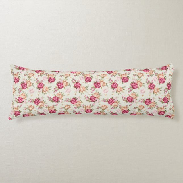 Beautiful colour peony pattern on green body pillow (Front)