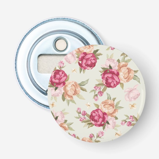 Beautiful colour peony pattern on green bottle opener (Front)