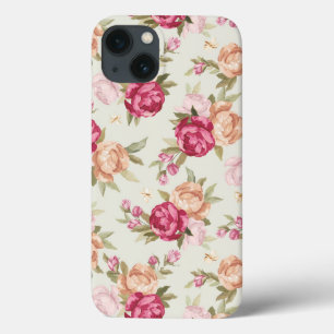 Beautiful colour peony pattern on green iPhone 13 case