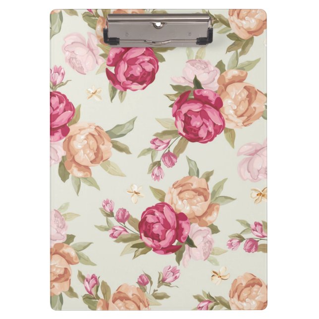 Beautiful colour peony pattern on green clipboard (Front)