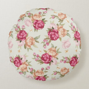 Beautiful colour peony pattern on green round pillow
