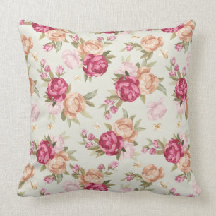 Beautiful colour peony pattern on green throw pillow