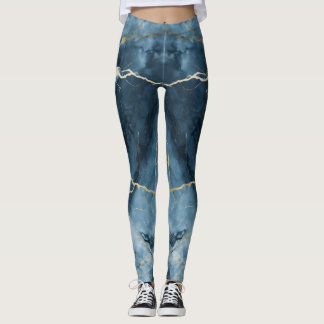Beautiful Coloured Print Blue Marble Leggings