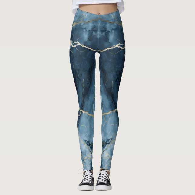 Beautiful Coloured Print Blue Marble Leggings (Front)