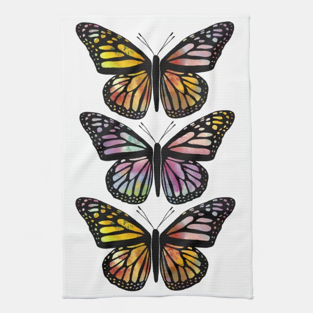 Beautiful Colourful 3 Butterfly Watercolor Pattern Kitchen Towel (Vertical)