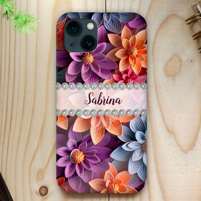 Beautiful Colourful 3D flowers diamond frame custo Case-Mate iPhone Case (Creator Uploaded)