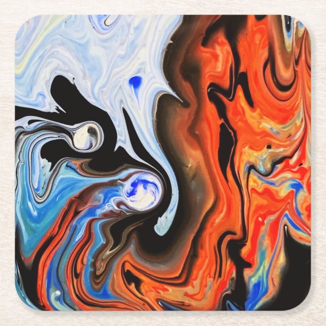 Beautiful & Colourful Abstract Marble Design Square Paper Coaster (Front)