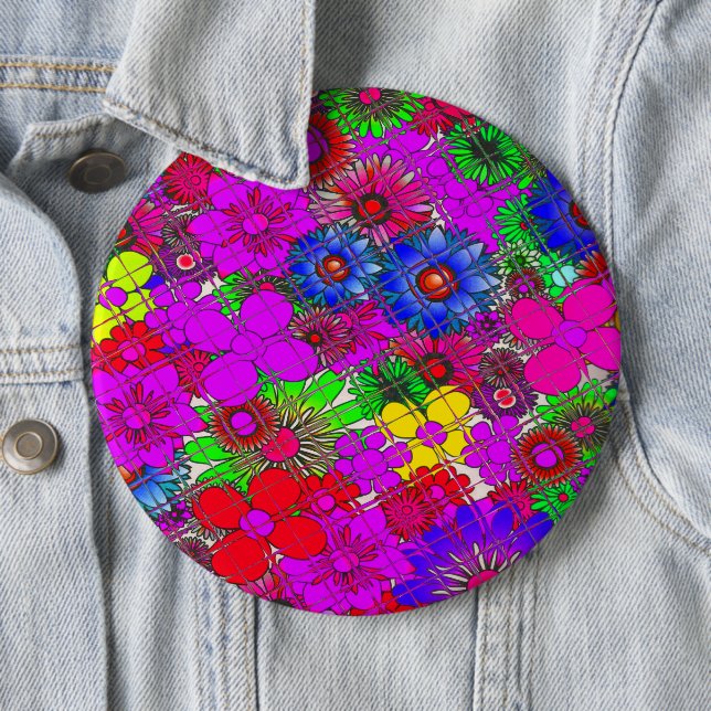 Beautiful Colourful Amazing Floral Pattern Design 6 Inch Round Button (In Situ)