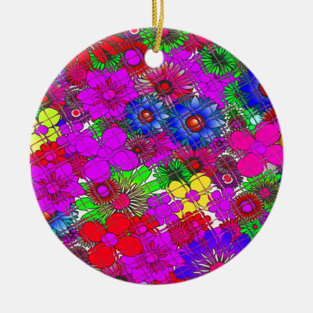 Beautiful Colourful Amazing Floral Pattern Design Ceramic Ornament (Front)