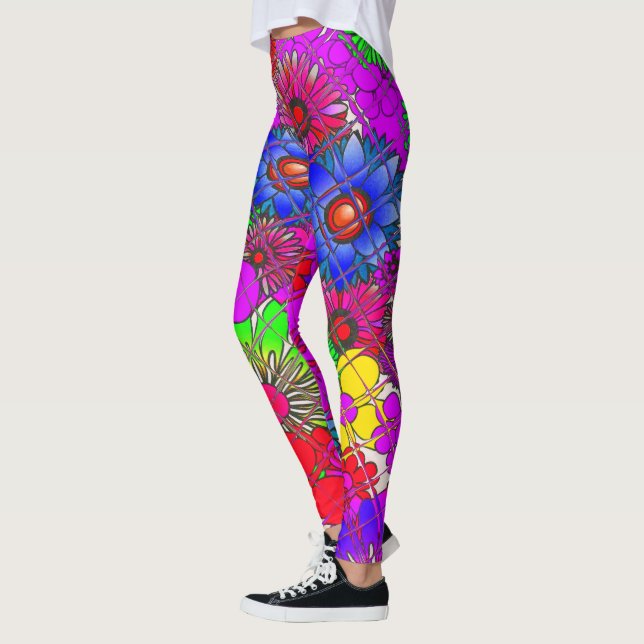 Beautiful Colourful Amazing Floral Pattern Design Leggings (Left)