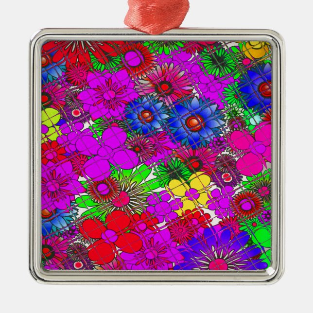 Beautiful Colourful Amazing Floral Pattern Design Metal Ornament (Front)