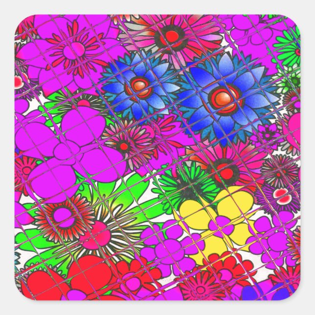 Beautiful Colourful Amazing Floral Pattern Design Square Sticker (Front)