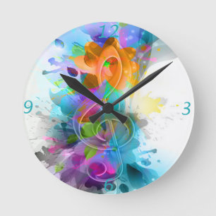 Beautiful colourful and cool splatter music note round clock