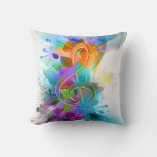 Beautiful colourful and cool splatter music note throw pillow