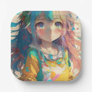 Beautiful Colourful Anime Girl  Paper Plate