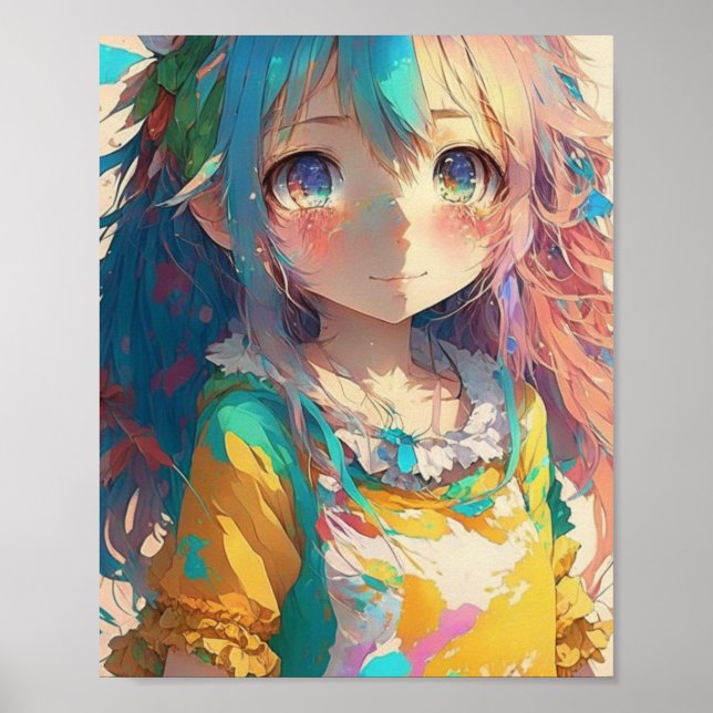 Beautiful Colourful Anime Girl Poster (Front)