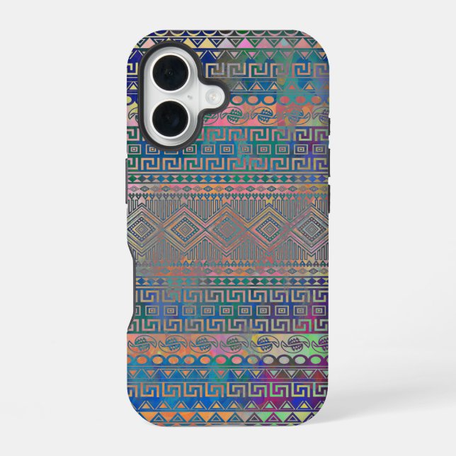 Beautiful Colourful Aztec Geometric Pattern iPhone 16 Case (Back)