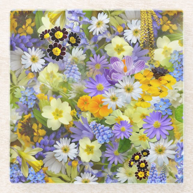Beautiful Colourful Bed of Flowers Glass Coaster (Front)