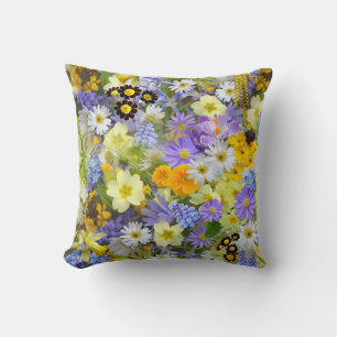 Beautiful Colourful Bed of Flowers Throw Pillow