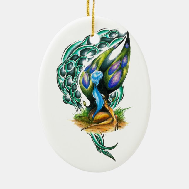 Beautiful Colourful Celtic Forest Faery Ceramic Ornament (Back)