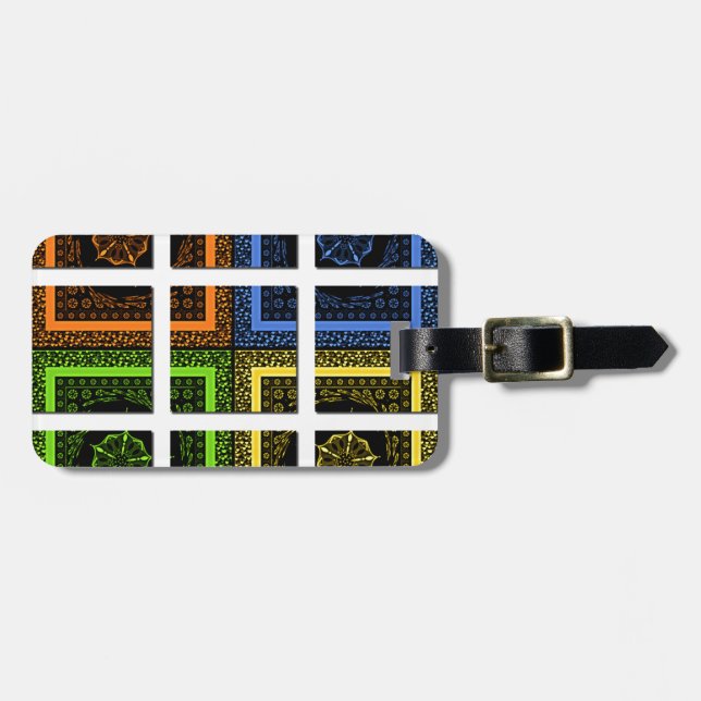 Beautiful colourful chequered geometrical stripes luggage tag (Front Horizontal)