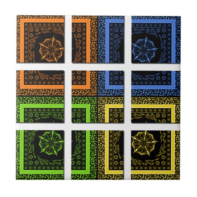 Beautiful colourful chequered geometrical stripes tile (Front)