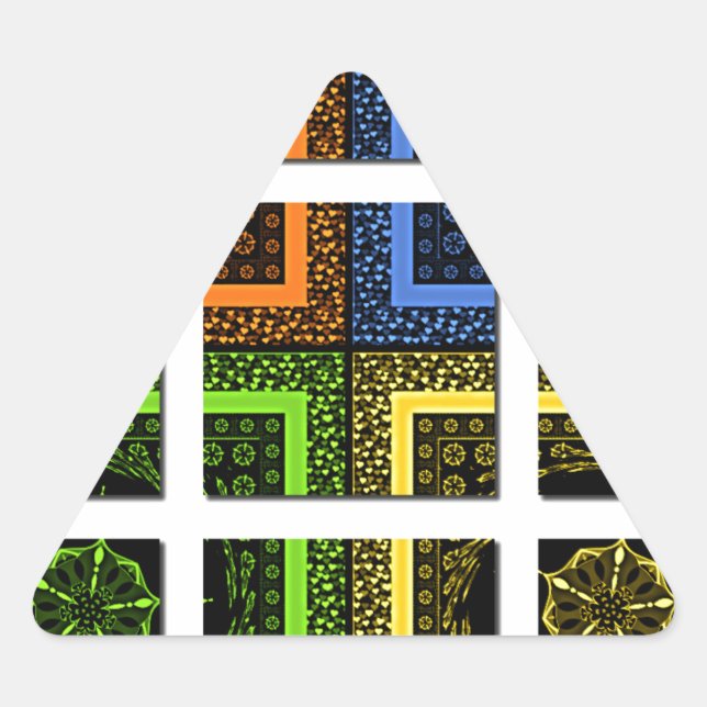 Beautiful colourful chequered geometrical stripes triangle sticker (Front)