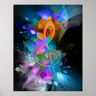 Beautiful colourful cool splatter flowers leaves poster