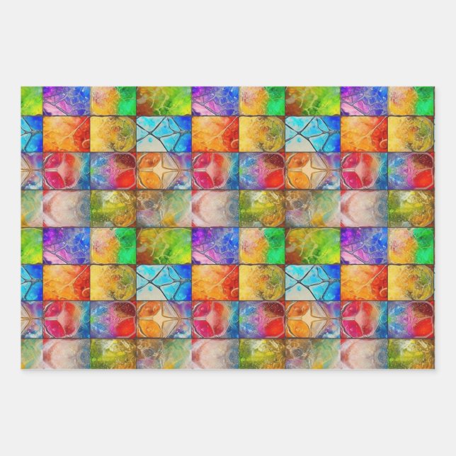 Beautiful Colourful Cracked Mosaic Tile Pattern Wrapping Paper Sheet (Front)
