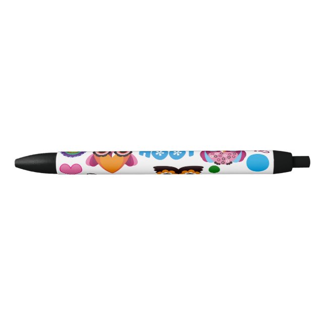 Beautiful Colourful Custom Owl Black Ink Pen (Front)