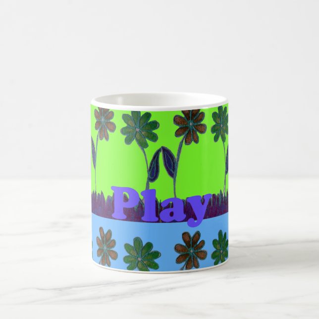 Beautiful colourful Eat Love Play text Floral Pop  Coffee Mug (Center)