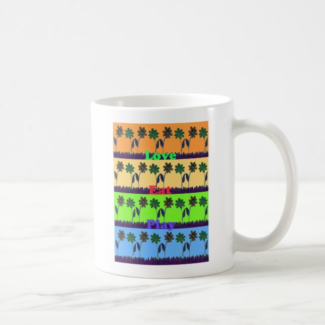 Beautiful colourful Eat Love Play text Floral Pop  Coffee Mug (Right)