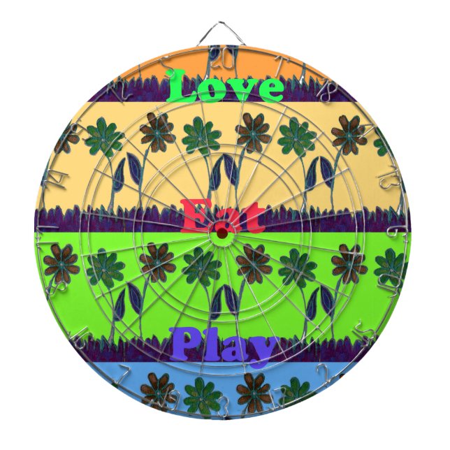 Beautiful colourful Eat Love Play text Floral Pop  Dartboard (Front)