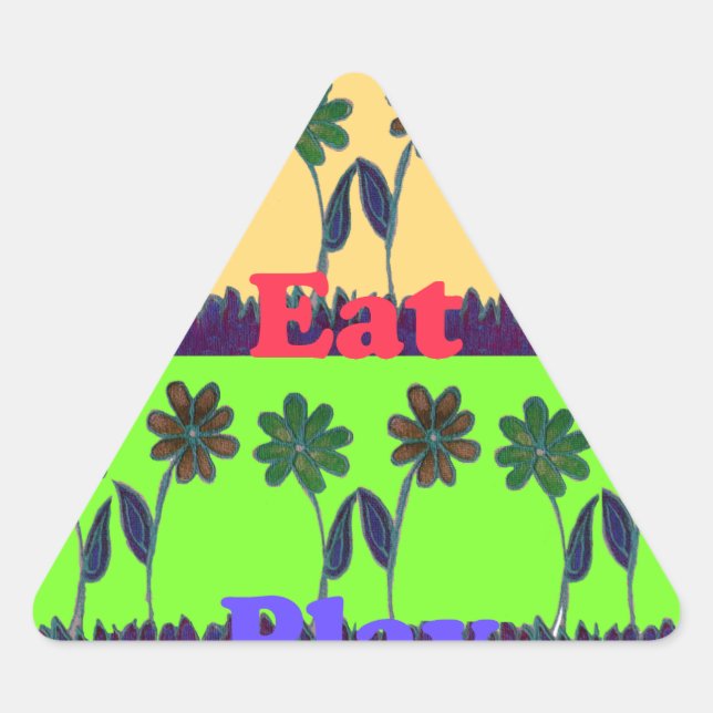 Beautiful colourful Eat Love Play text Floral Pop  Triangle Sticker (Front)