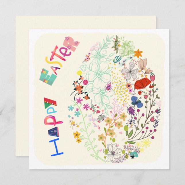 Beautiful Colourful Egg Floral Easter Card (Front/Back)