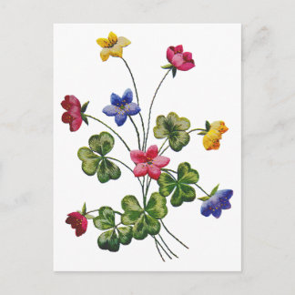 Beautiful Colourful Embroidered Wood Sorrel Postcard