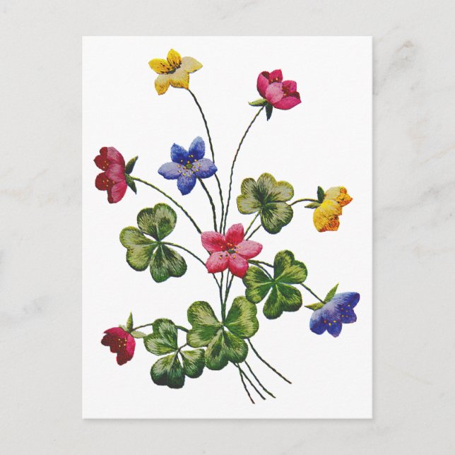 Beautiful Colourful Embroidered Wood Sorrel Postcard (Front)