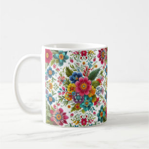 Beautiful Colourful Embroidery Style Flowers  Coffee Mug