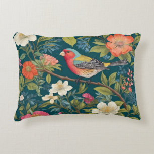 Beautiful Colourful Finch Bird Botanical Accent Pillow