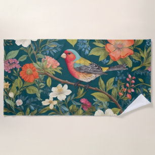 Beautiful Colourful Finch Bird Botanical Beach Towel