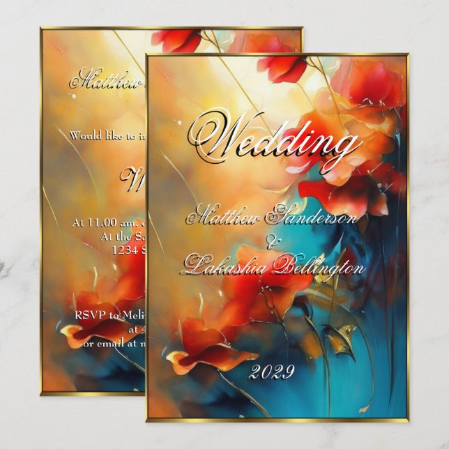 Beautiful colourful floral Modern Wedding  Invitation (Front/Back)