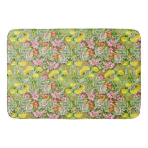 Beautiful Colourful Floral Pattern Pink Yellow Bath Mat