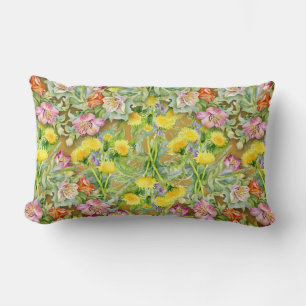 Beautiful Colourful Floral Pattern Pink Yellow Lumbar Pillow