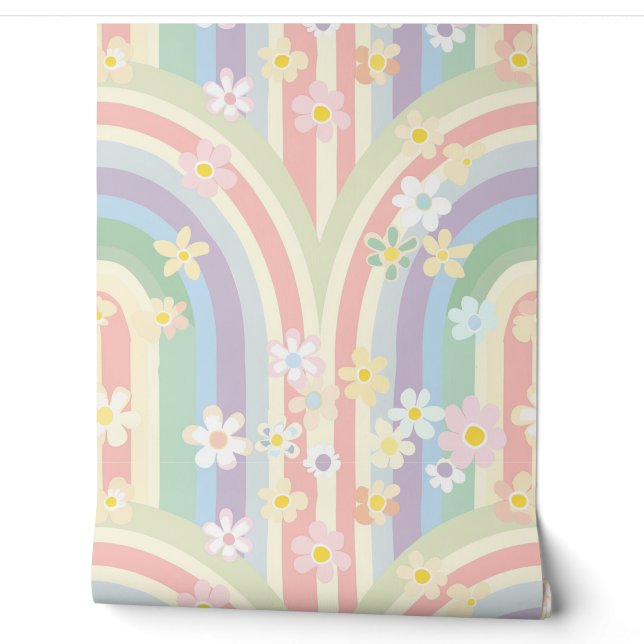 Beautiful Colourful Floral Rainbow Wallpaper (Unrolling)