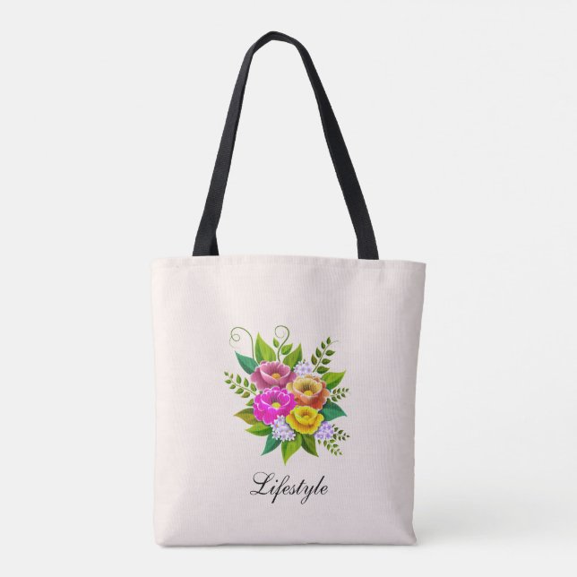 Beautiful colourful flower bouquet on ivory tote bag (Back)